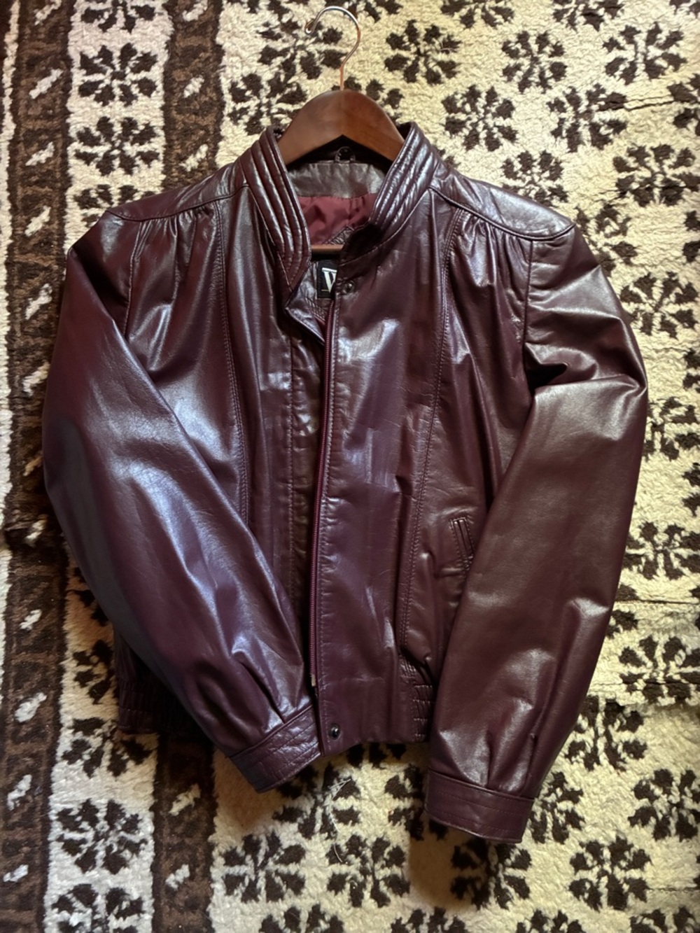Vintage Women's Burgundy Genuine Leather Bomber Jacket